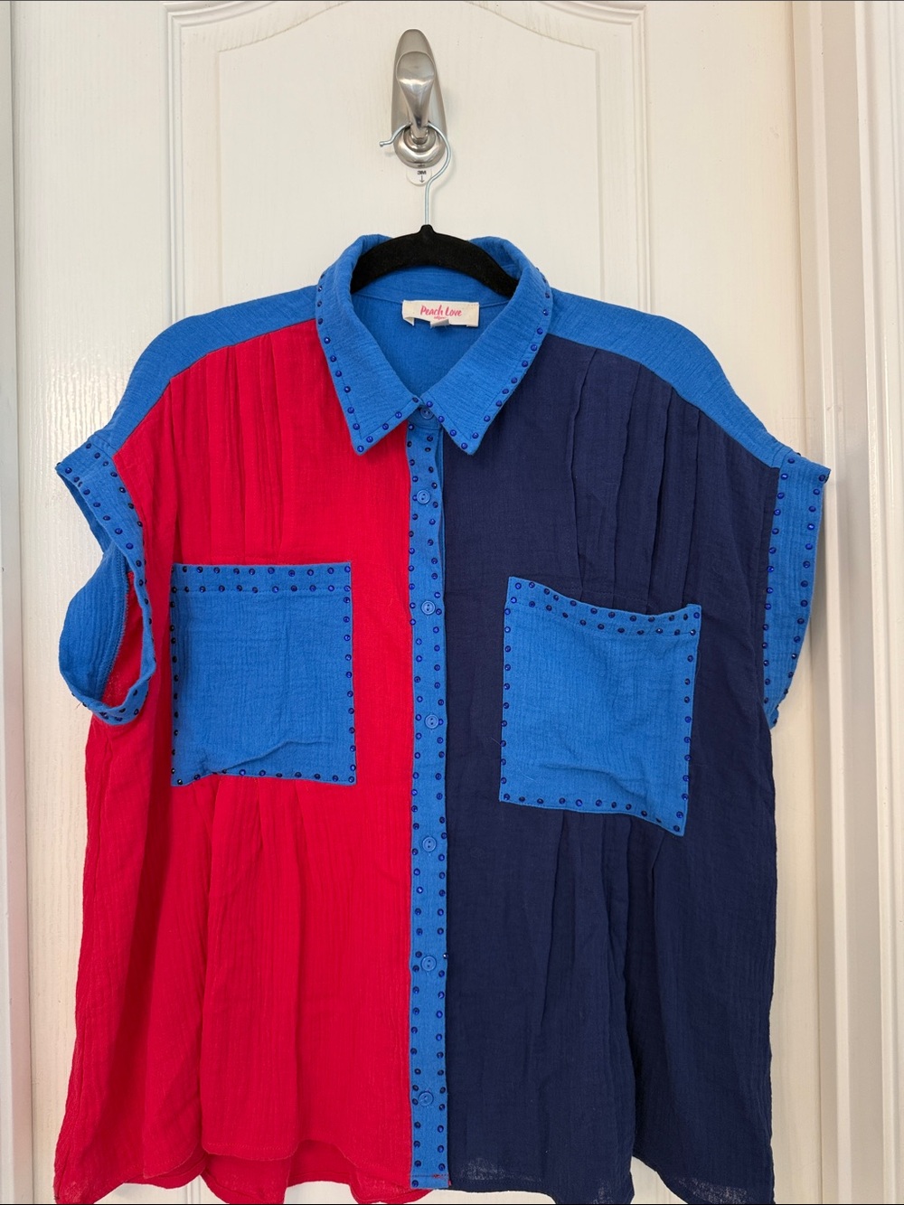 Peach Love California Red, Navy & Bright Blue Short-Sleeve Button-Down